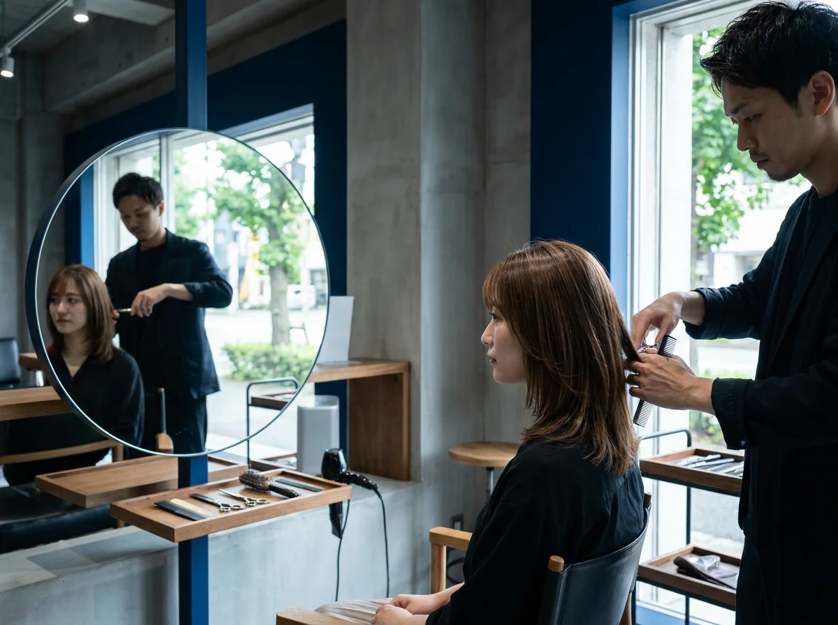 カラー施術後の透明感のあるブラウンヘアを横から撮影した仕上がり