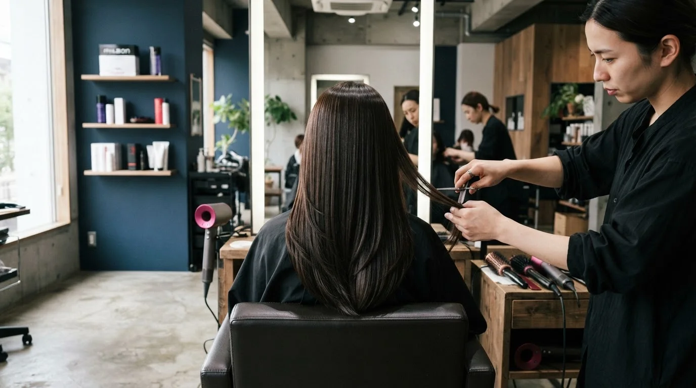 艶のあるロングストレートヘアを背中側から写した施術後の仕上がり