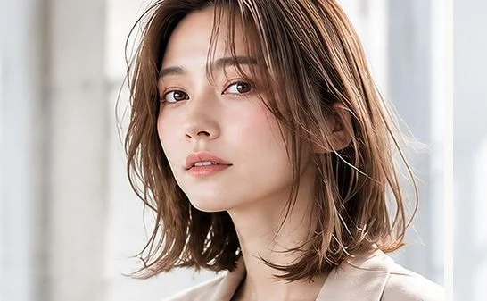 やわらかな光の中で振り向く、ブラウンのミディアムヘアの女性